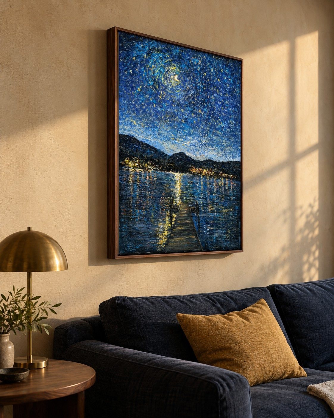 Okanagan Lake in Moonlight on a warm sand wall